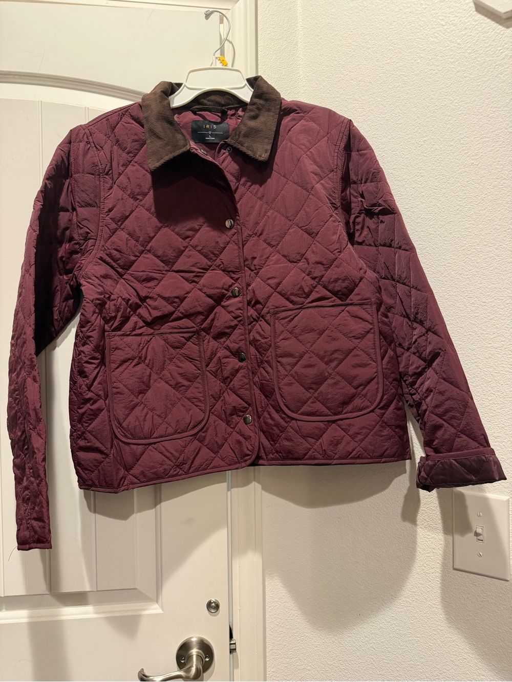 New Iris Quilted Burgundy Utility Jacket with Contrast Collar